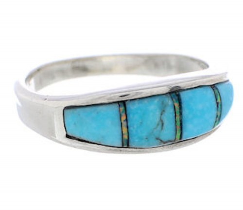 Turquoise And Opal Sterling Silver Southwest Ring Size 6-1/2 CX50620