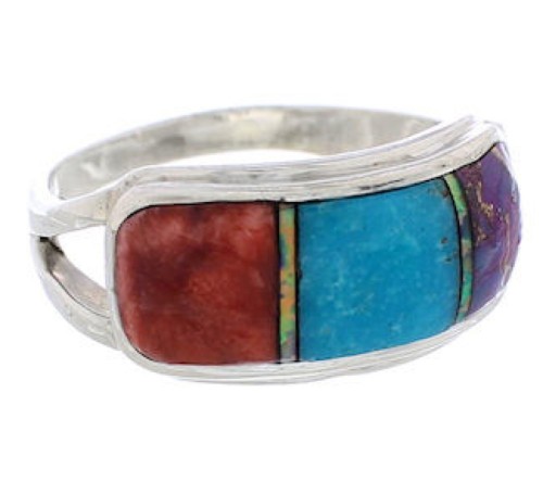 Silver Multicolor Inlay Southwest Ring Size 5-3/4 CX50685