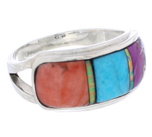 Southwestern Sterling Silver Multicolor Ring Size 6-3/4 CX50711