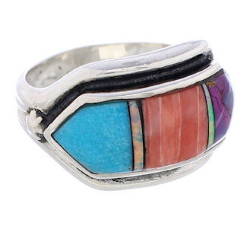 Genuine Silver Southwestern Multicolor Ring Size 5-3/4 CX50725