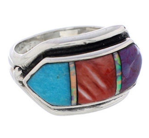 Sterling Silver Turquoise Multicolor Inlay Ring Size 5-1/2 RS38275 