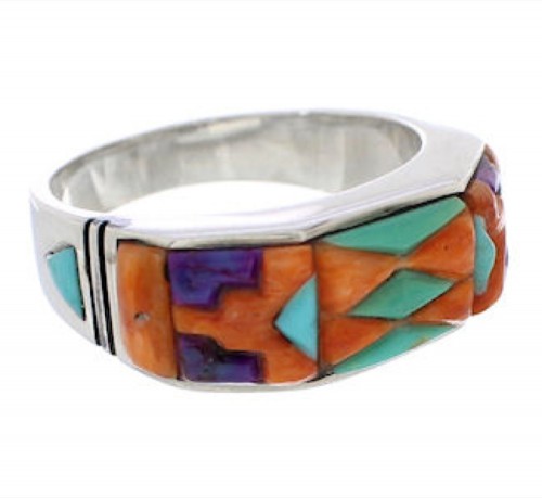 Silver Multicolor Inlay Southwestern Ring Size 7-3/4 CX50771