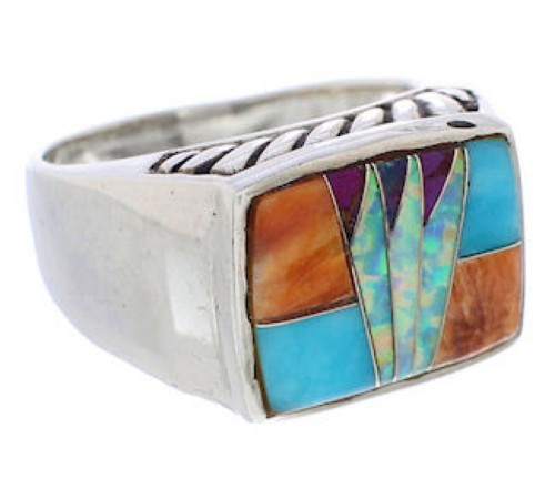 Sterling Silver Multicolor Inlay Southwest Ring Size 11-1/4 CX50878