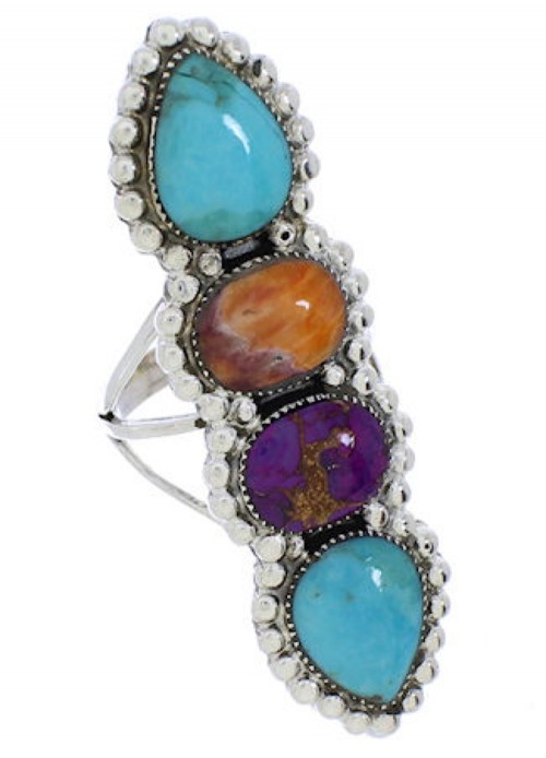 Southwest Multicolor Genuine Sterling Silver Ring Size 6-3/4 CX52565