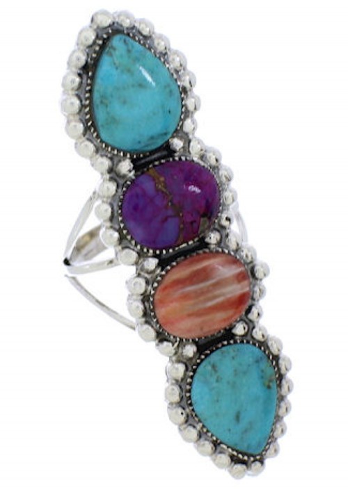 Multicolor And Turquoise Sterling Silver Ring Size 5-3/4 AS35767