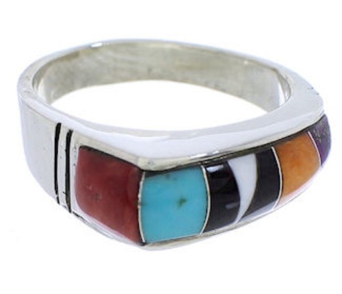 Multicolor Inlay Southwest Sterling Silver Ring Size 6 CX52649