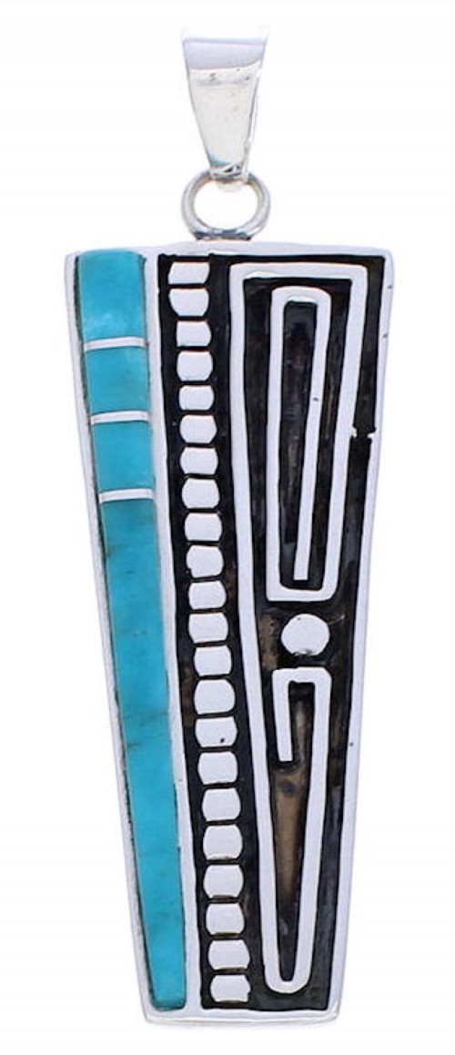 Turquoise Inlay Southwest Sterling Silver Pendant EX30696