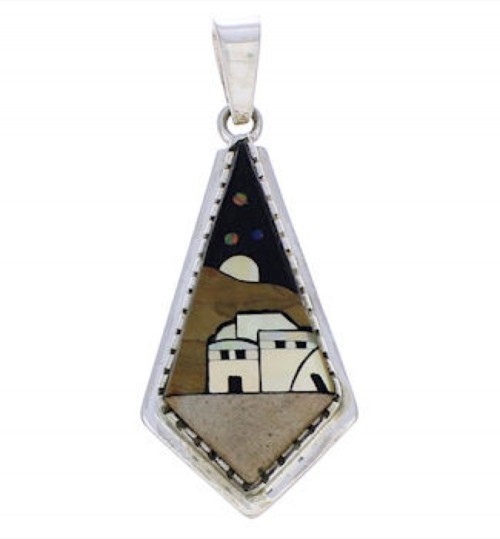 Native American Village Design Silver Multicolor Pendant EX30710