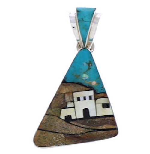 Multicolor Native American Village Design Silver Pendant EX30719