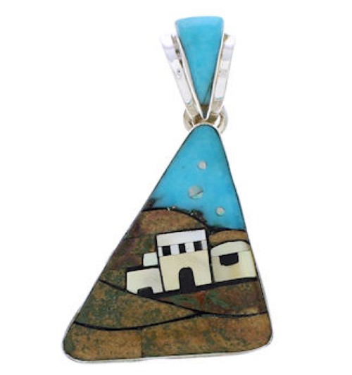 Southwestern Multicolor Native American Village Design Pendant EX30721