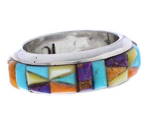 Silver Multicolor Inlay Ring Size 8-1/4 TX41864