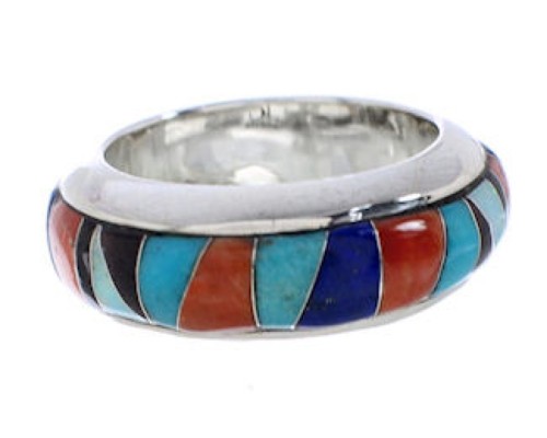 Turquoise Multicolor Sterling Silver Ring Band Size 6-1/2 HS35698