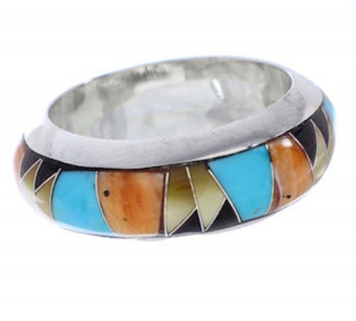 Sterling Silver Multicolor Turquoise Jewelry Ring Size 5-3/4 RS38408 
