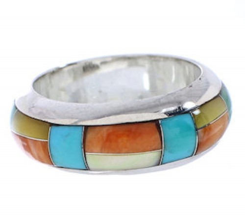Silver Multicolor Inlay Southwest Jewelry Ring Size 4-1/4 TX41925