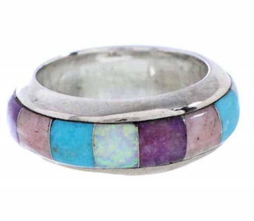 Sterling Turquoise Multicolor Ring Band Size 5-1/2 Jewelry HS35720 