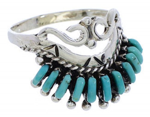 Turquoise Southwestern Needlepoint Ring Size 8-3/4 EX43562