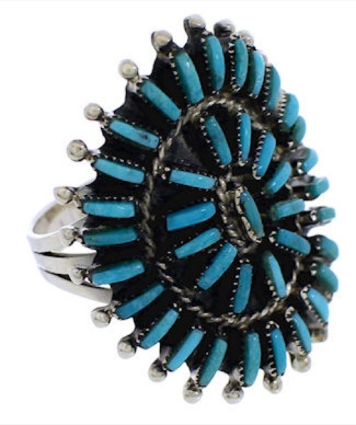 Turquoise Needlepoint Southwest Ring Size 7-3/4 EX43607