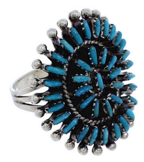 Turquoise Needlepoint Silver Ring Size 8-1/2 EX43617