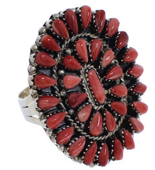 Southwest Red Oyster Shell Silver Ring Size 5-3/4 EX43736