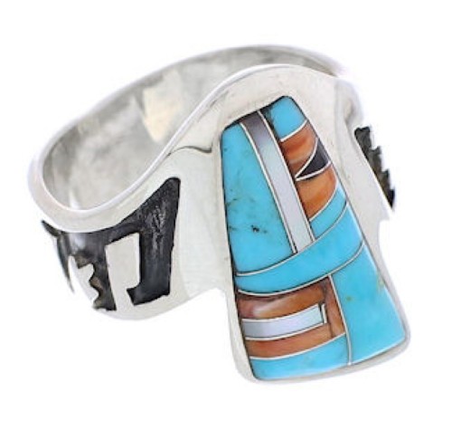 Southwest Genuine Sterling Silver Multicolor Ring Size 6-1/2 EX56690