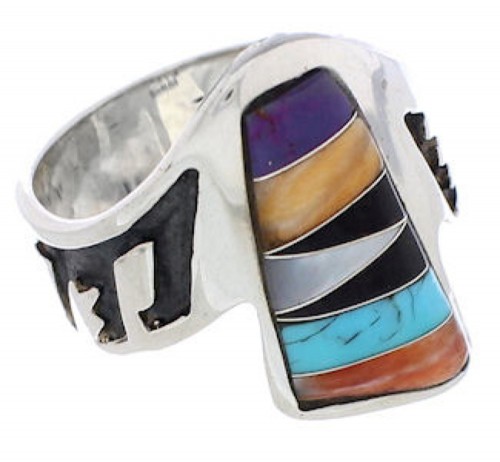 Genuine Sterling Silver Multicolor Inlay Ring Size 7-1/2 EX61124