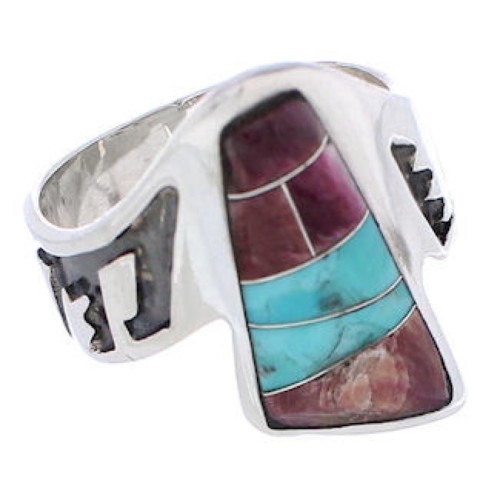 Turquoise Purple Oyster Shell Inlay Silver Ring Size 7-1/4 EX61201