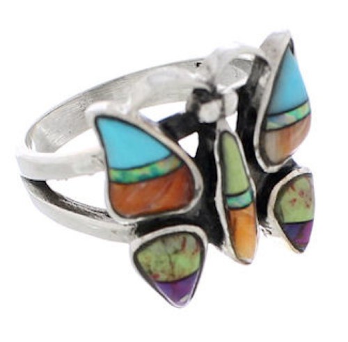 Southwest Multicolor Butterfly Silver Ring Size 6 EX61242