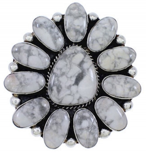 Howlite Large Statement Southwest Silver Ring Size 8-1/2 YX35980