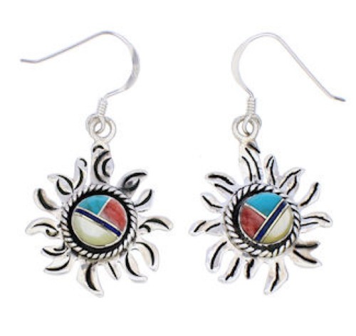 Multicolor Inlay Silver Sun Hook Earrings JX22981