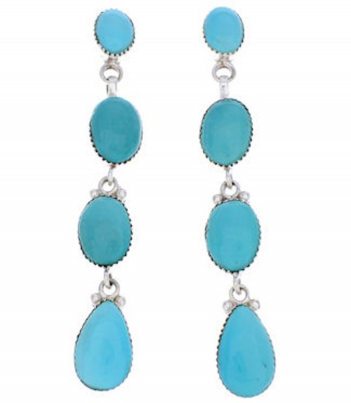 Genuine Sterling Silver Jewelry Turquoise Post Dangle Earrings JX23012