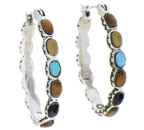 Southwest Jewelry Multicolor Silver Sterling Hoop Earrings JX22695