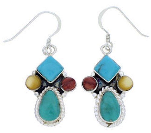 Southwest Hook Multicolor Genuine Sterling Silver Earrings JX22743