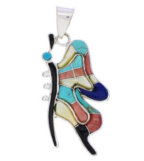 Multicolor Southwest Sterling Silver Butterfly Pendant EX29751