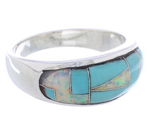 Turquoise And Opal Inlay Sterling Silver Ring Size 6-3/4 CX50054