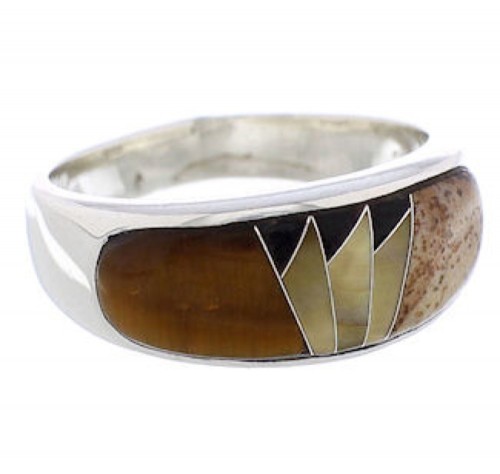 Authentic Silver Southwestern Multicolor Ring Size 6-3/4 CX50106