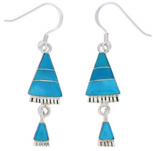 Turquoise Inlay Silver Hook Dangle Earrings FX31313