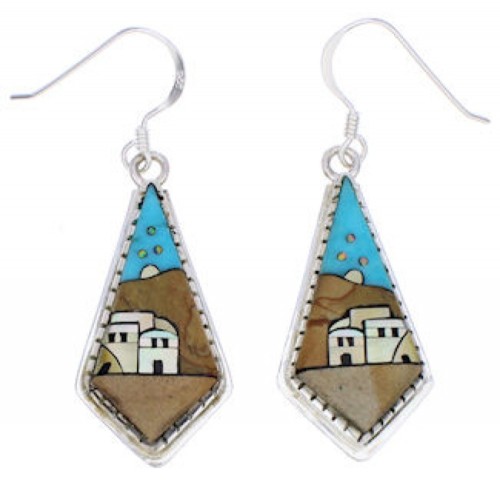 Native American Village Design Multicolor Inlay Earrings FX31335
