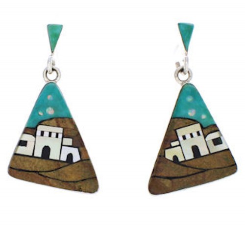 Multicolor Silver Native American Village Design Earrings FX31344