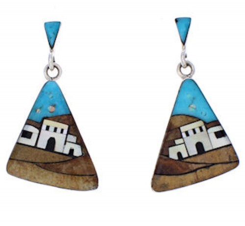 Multicolor Native American Village Design Silver Earrings FX31345