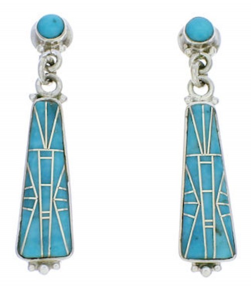 Turquoise Inlay Sterling Silver Post Dangle Earrings PX24170