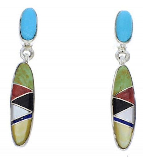 Multicolor Post Dangle Turquoise Inlay Earrings PX24215