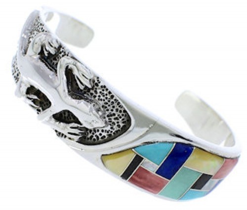 Southwest Lizard Sterling Silver Multicolor Cuff Bracelet FX27542