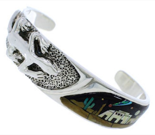 Lizard Silver Native American Design Multicolor Cuff Bracelet FX27527