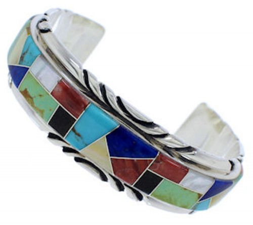 Sterling Silver Multicolor Inlay Southwest Cuff Bracelet FX27550