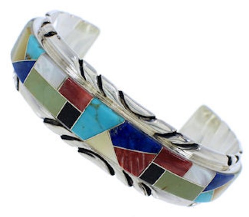 Genuine Sterling Silver Multicolor Southwest Cuff Bracelet FX27553