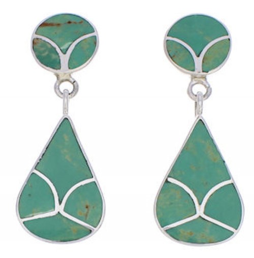 Sterling Silver And Turquoise Inlay Post Dangle Earrings JX23741