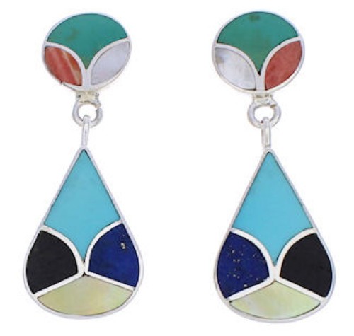 Genuine Sterling Silver And Multicolor Inlay Earrings JX23743