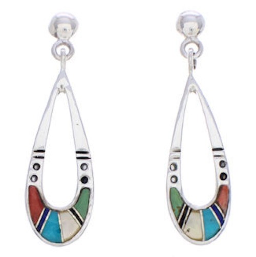 Southwestern Jewelry Multicolor Inlay Post Dangle Earrings JX23869