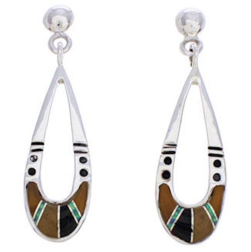 Genuine Sterling Silver Multicolor Inlay Post Dangle Earrings JX23874