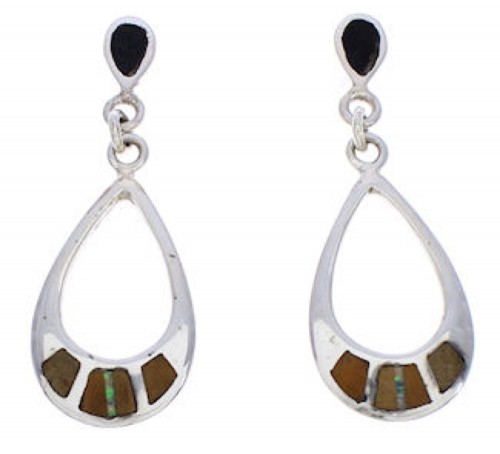 Sterling Silver And Multicolor Inlay Post Dangle Earrings JX23909